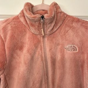 Soft fleece pale pink North Face ladies full zip jacket.